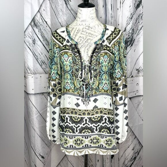 Hale Bob 100% Silk Beaded Tunic M - Picture 1 of 9